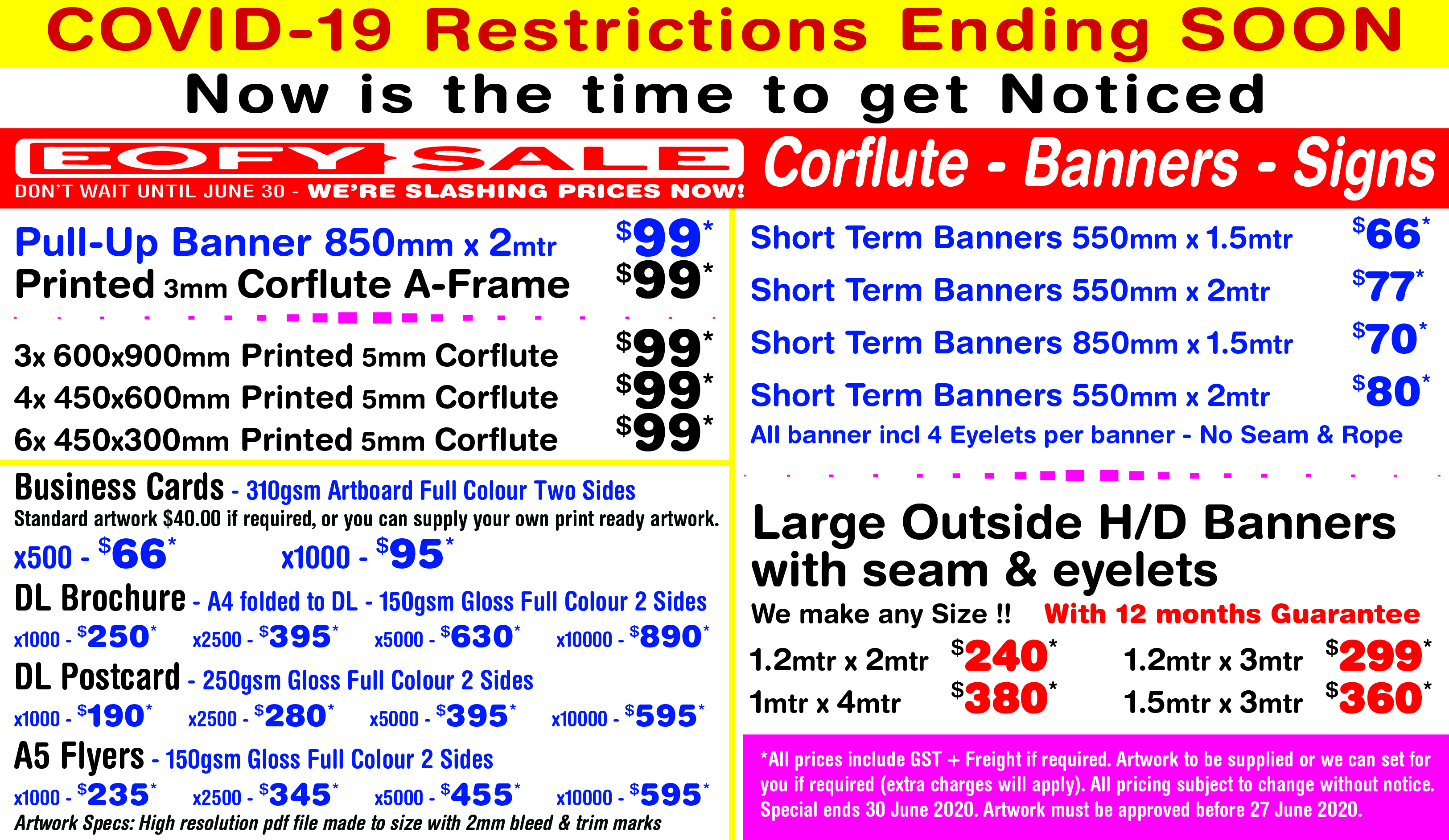 Jack Flash Signs EOFY SALE 2020. Special For ReOpening Business. Stickers, Posters, Banners, Pull Up Banners, Corflutes, A Frames, PopUp Wall Display, Car Signange, Car Magnets, Floor Graphics, ect